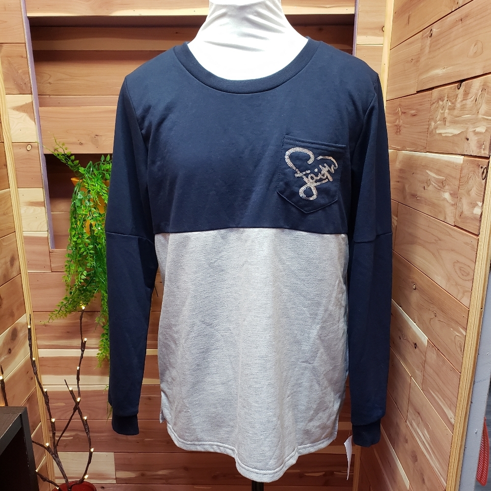 Justify-Blue and gray Faith sweater